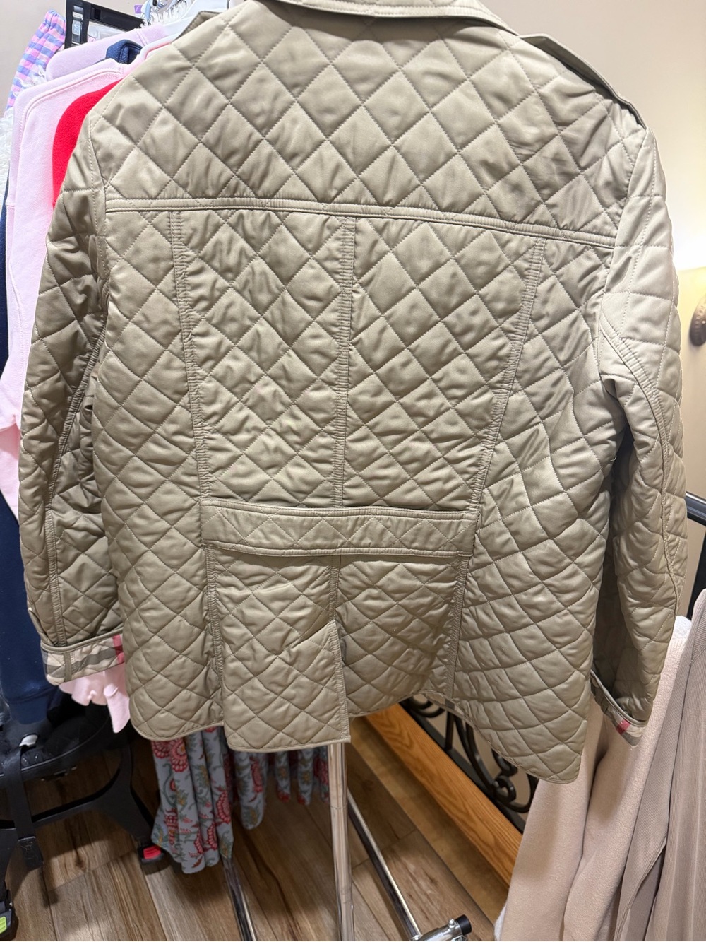 Quilted Beige Women’s Jacket with Plaid Lining - Picture 5 of 5